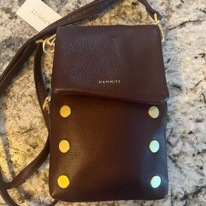 NWT, Hammitt VIP Mobile Small Leather Crossbody in Cabernet Pebble/Brushed Gold